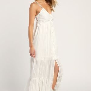 Always Wandering White Embroidered Tiered Maxi Dress